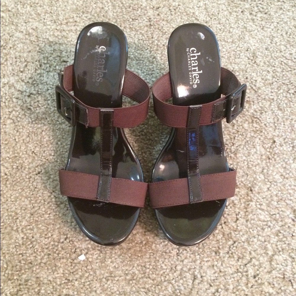 Dark Brown wedge sandals, gently worn sz. 6.5